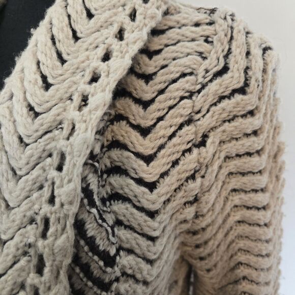 Anthropologie Moth Cardigan XL Wool Blend Open Front Chevron Textured Long - Picture 2 of 13